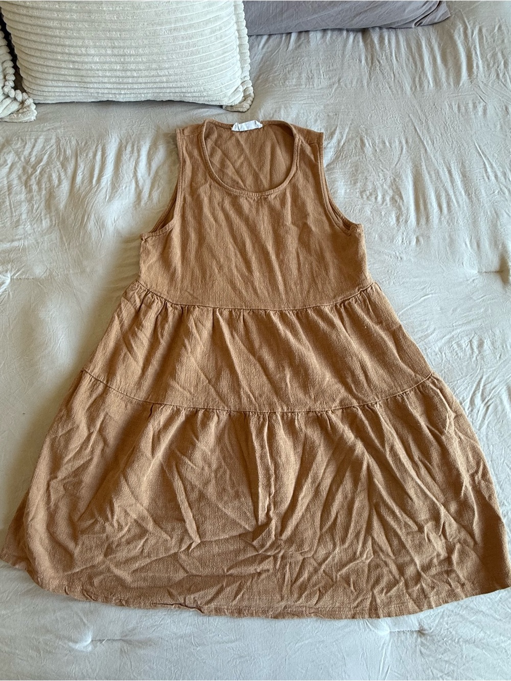 Double Zero Kids Sleeveless Tiered Dress in Tan